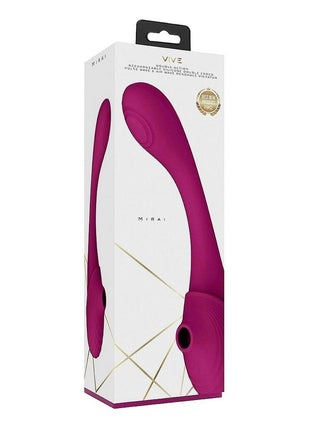 Vive Mirai Rechargeable Silicone Dual Motor Double Ended Bendable Pulse and Air Wave Vibrator - Pink