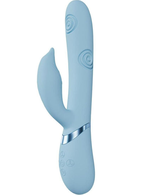 Vive Pallina Rechargeable Silicone Triple Motor G-Spot Vibrating and Tapping Beads Clit Stimulator - Blue