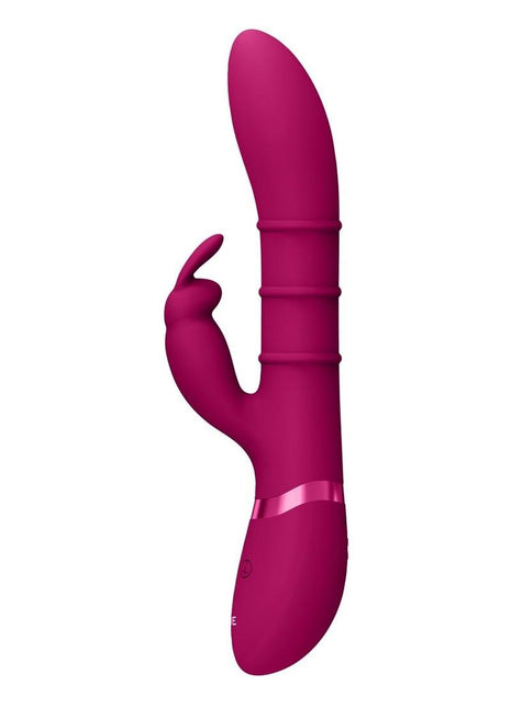 Vive Kura Rechargeable Silicone Triple Motor Up and Down Vibrating Triple Ring Rabbit - Pink