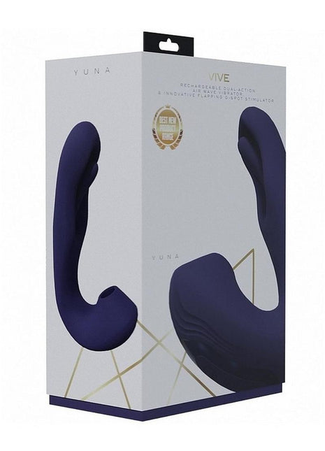 Vive Yuna Rechargeable Silicone Triple Motor Air Wave Vibrator with G-Spot Flapping Stimulation Vibrator - Purple