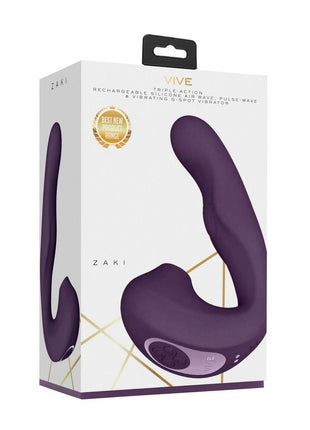 Vive Zaki Air Wave Pulse Wave and G-Spot Rechargeable Silicone Vibrator - Purple