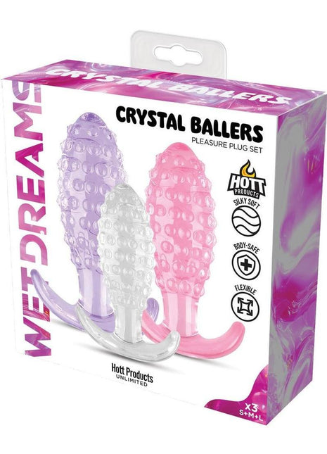 Wet Dreams Crystal Ballers Silicone Anal Plugs - Assorted Colors - 3 Piece