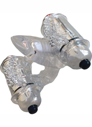 Wet Dreams Double Down Triple Motor Cock Ring with Vibrating Stimulating Tongue Waterproof - Clear