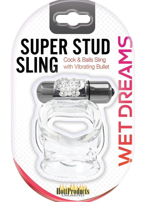 Wet Dreams Vibrating Super Stud Sling Silicone Cock Ring Waterproof - Clear