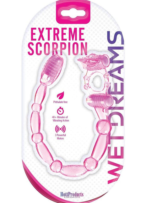 Wet Dreams Xtreme Vibrating Scorpion Silicone Cock Ring Waterproof - Pink/Pink Passion