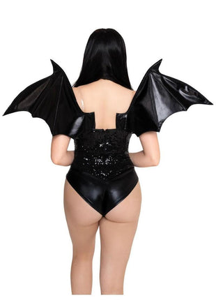 Wet Look Strapless Bat Wings - Black - One Size