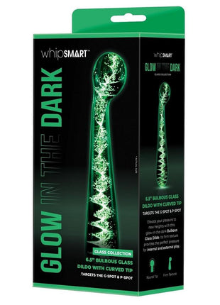 WhipSmart Bulbous Glass Dildo with Curved Base - Clear/Glow In The Dark - 6.5in