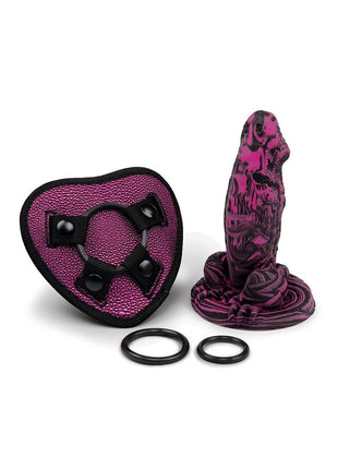 WhipSmart Dragon's Lair Strap-On Harness Kit with Dragon Dildo - Black/Purple - 7in