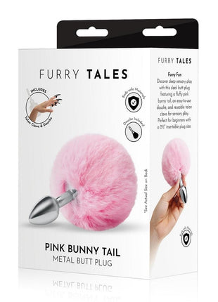 WhipSmart Fluffy Bunny Metal Plug with Tail - Metal/Pink - 2.5in