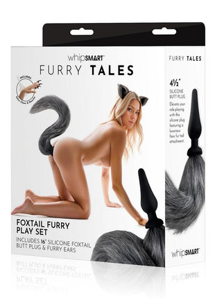 WhipSmart Foxtail Furry 16in Playset with Silicone Butt Plug - Black/Grey - 4.5in