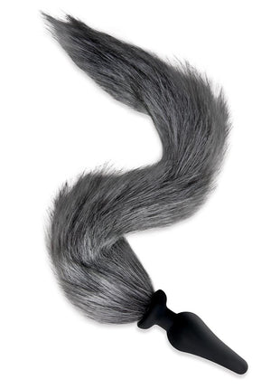 WhipSmart Foxtail Furry 16in Playset with Silicone Butt Plug - Black/Grey - 4.5in