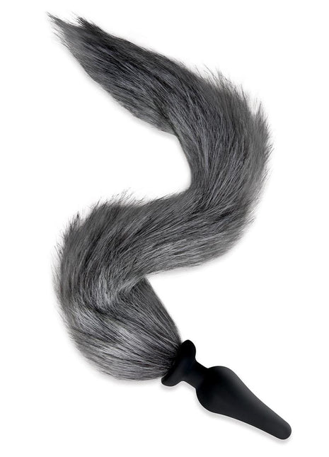 WhipSmart Foxtail Furry 16in Playset with Silicone Butt Plug - Black/Grey - 4.5in