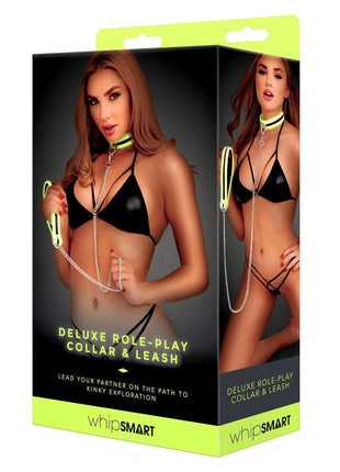WhipSmart Glow In The Dark Deluxe Collar and Leash - Glow In The Dark/Green
