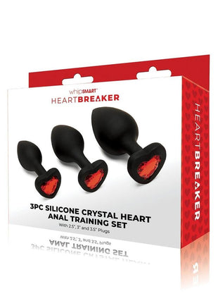 WhipSmart Heartbreaker Jeweled Silicone Anal - Black/Red - 3 Piece/Set
