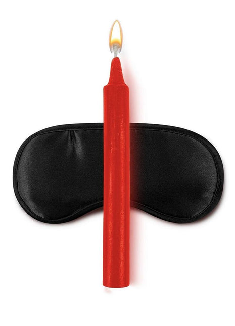 WhipSmart Japanese Bondage Rope Set with Drip Candles and Mask - Black/Red - 4 Piece