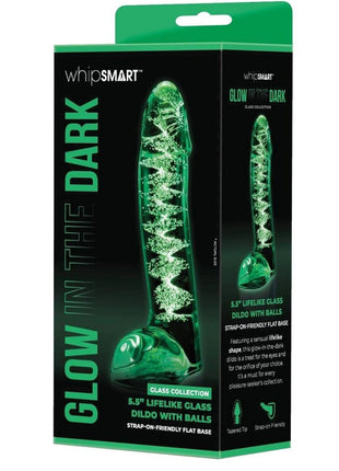 WhipSmart Lifelike Glass Dildo with Balls - Clear/Glow In The Dark - 5.5in