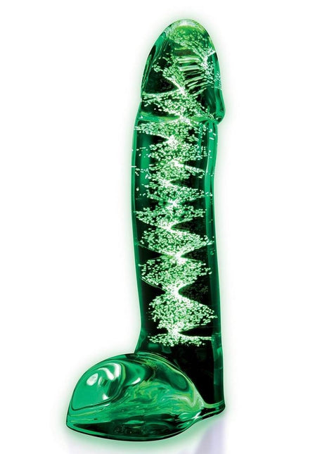 WhipSmart Lifelike Glass Dildo with Balls - Clear/Glow In The Dark - 5.5in