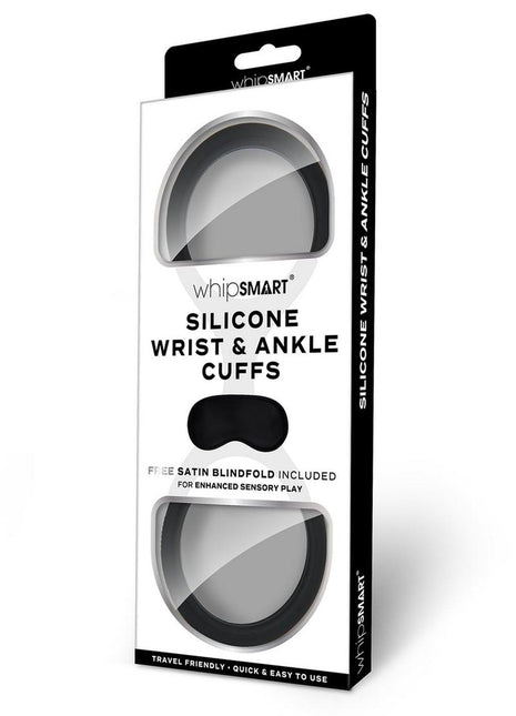 WhipSmart Quickie Cuffs with Eye Mask - Black - Large/Medium
