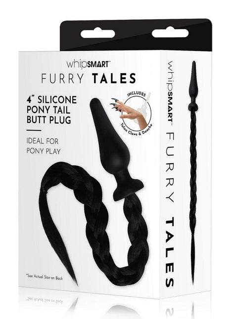 WhipSmart Silicone Plug 4in with Pony Tail - Black