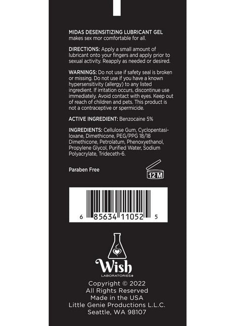 Wish Midas Desensitizing Water Based Lubricant - 2oz