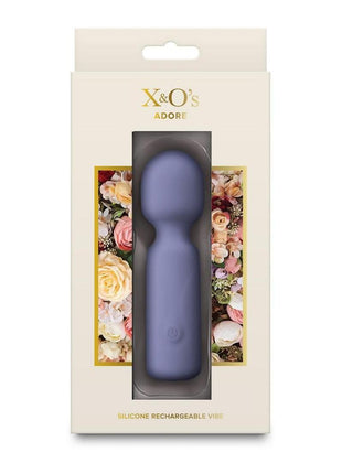 X and O's Adore Rechargeable Silicone Mini Vibrating Wand - Blue
