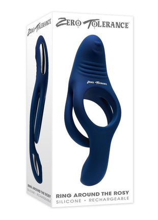 Zero Tolerance Ring Around The Rosy Rechargeable Silicone Double Cock Ring - Blue