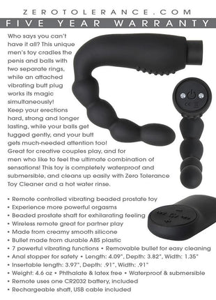 Zero Tolerance The Emperor Silicone Prostate Stimulator with Rechargeable Bullet and Remote Control