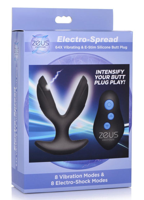 Zeus Electro-Spread 64x Vibrating and E-Stim Silicone Rechargeable Butt Plug with Remote Control - Black