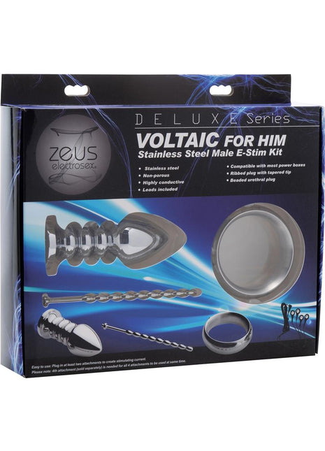 Zeus Electrosex Deluxe Voltaic For Him Stainless Steel E-Stim Kit - Silver