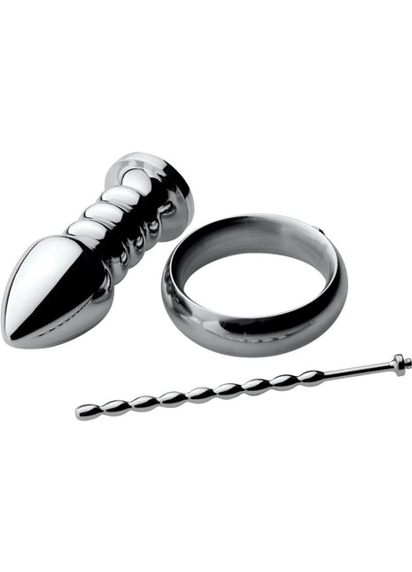 Zeus Electrosex Deluxe Voltaic For Him Stainless Steel E-Stim Kit - Silver
