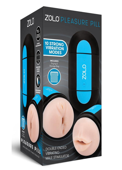 ZOLO Pleasure Pill Silicone Rechargeable Masturbator - Mouth and Anal - Black/Blue