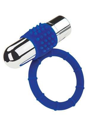 ZOLO Rechargeable Vibrating Silicone Cock Ring - Navy/Silver