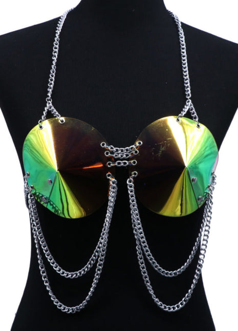 Silver Metal & Chain Bra