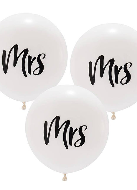 Large 17" White Round Wedding Balloons - Mrs - Set Of 3