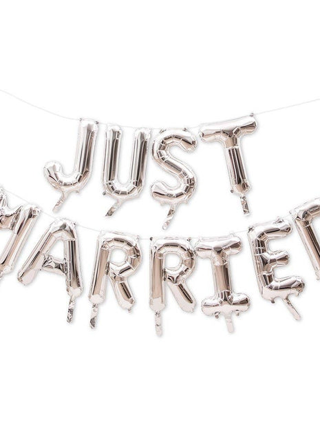 Silver Mylar Foil Letter Balloon Decoration - Just Married