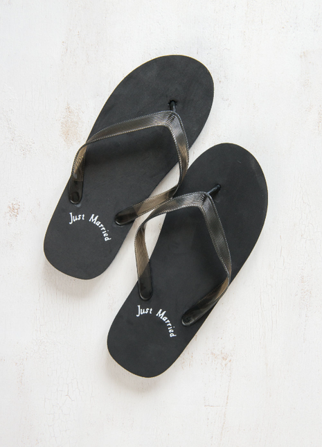 Men's Just Married Wedding Favor Flip Flops - Black