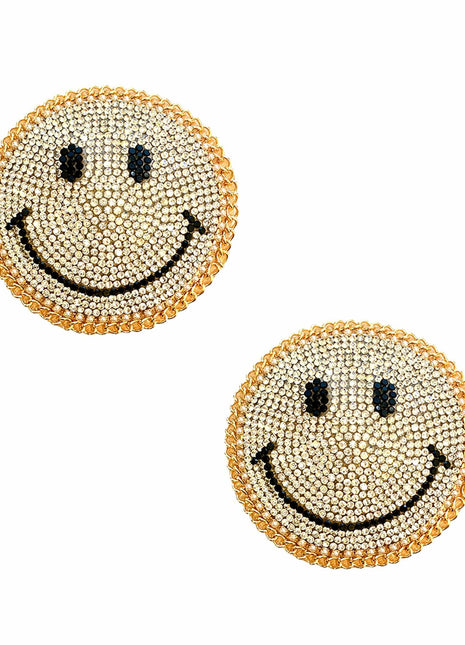 Smile On Gold Chain Crystal Face Reusable Silicone Nipple Cover Pasties