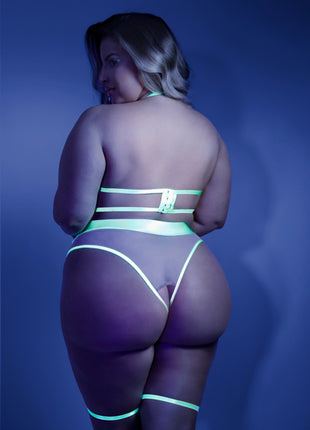 GLOW In A Trance Crotchless Teddy with Leg Garters Queen