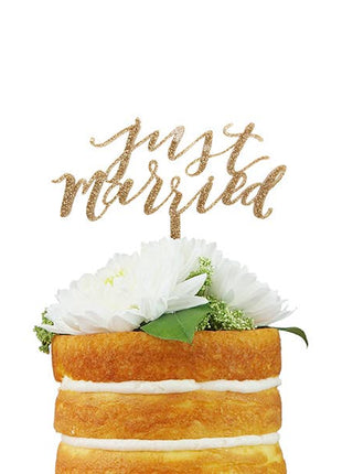 Just Married Cake Topper (gold glitter)