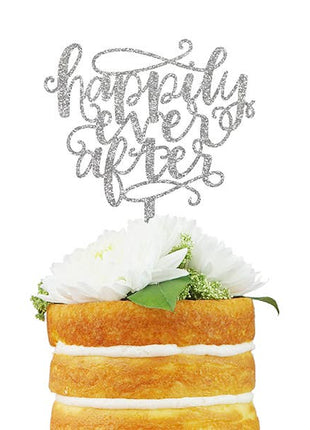 Happily Ever After Cake Topper (silver glitter)