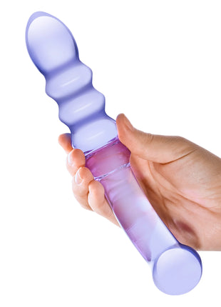 Glas Purple Rain Ribbed Glass Dildo