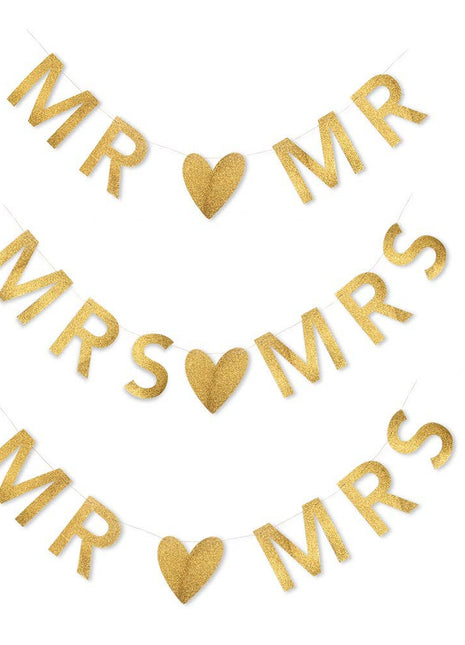Customizable Newlywed Wedding Banner - Gold Glitter