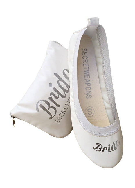White Bridal Fold Up Ballet Flats