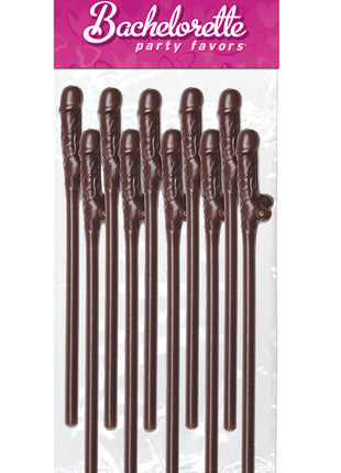 Bachelorette Party Favors Dicky Sipping Straws - Brown Pack of 10