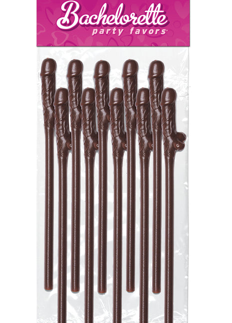 Bachelorette Party Favors Dicky Sipping Straws - Brown Pack of 10