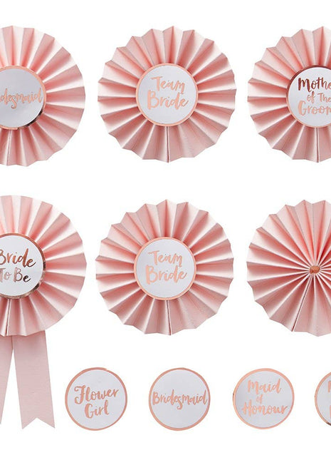 Pink & Rose Gold Bachelorette Badges - Team Bride