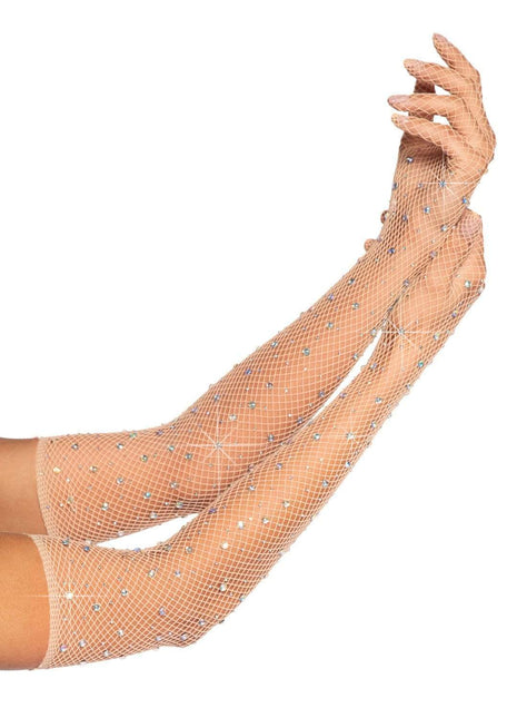 Rhinestone Fishnet Long Gloves