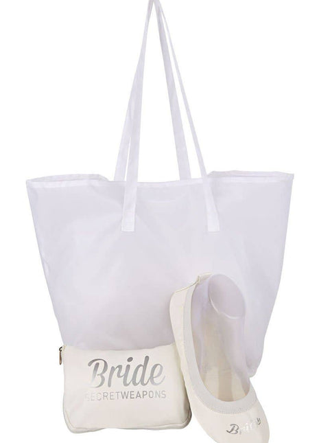 White Bridal Fold Up Ballet Flats