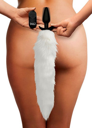 Tailz Vibrating White Fox Tail Slender Anal Plug - White