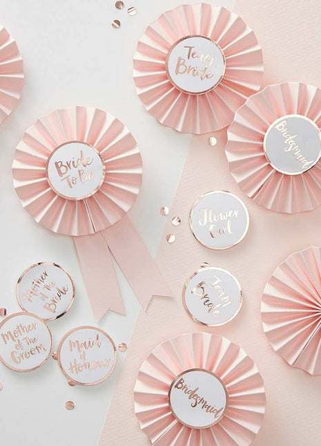 Pink & Rose Gold Bachelorette Badges - Team Bride